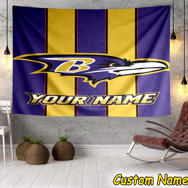 Custom Name football Ravens Logo Tapestry Room Decoration Wall Hanging for Living Room Bedroom, dormitory, Birthday and Christmas gifts