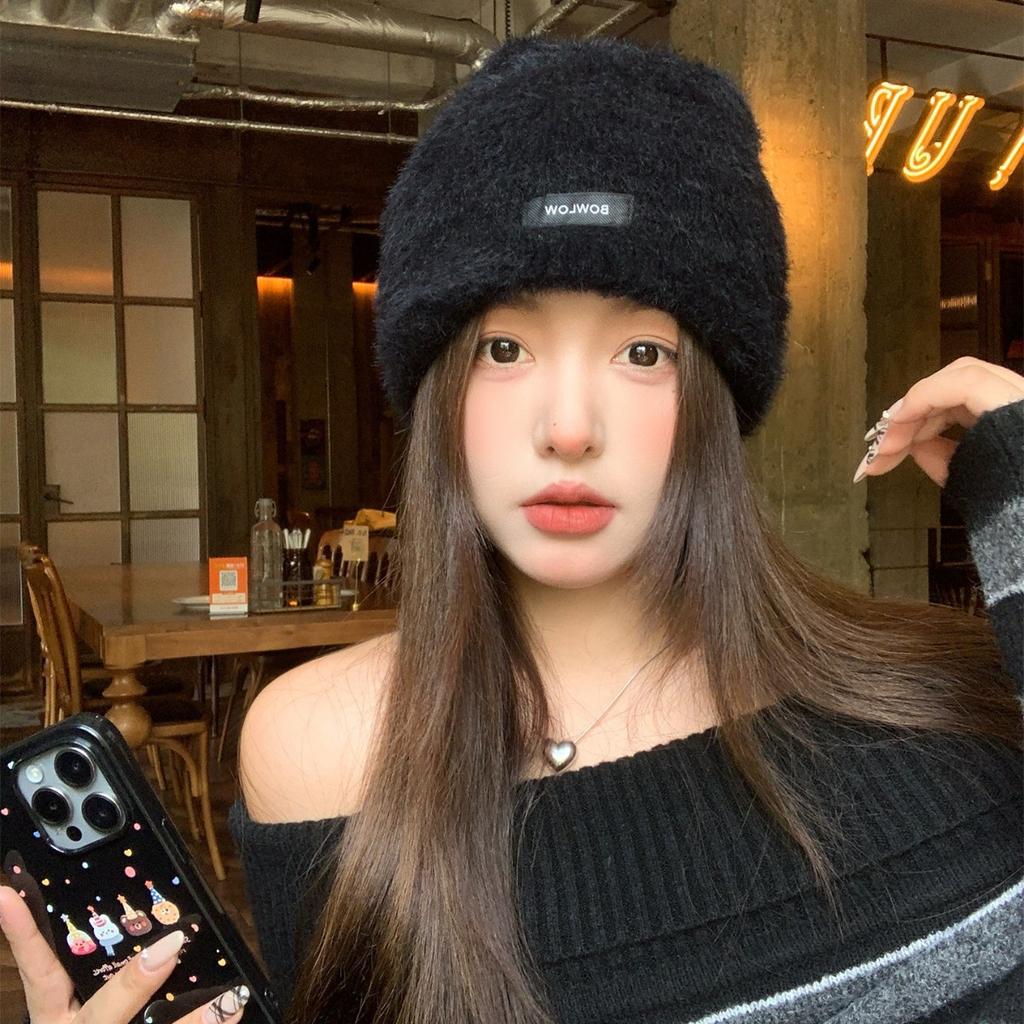 Korean Plush Knitted Woolen Hat for Women New Autumn and Winter Warm and Face Friendly Small and Large Head Circumference Cold Proof Baotou Hat