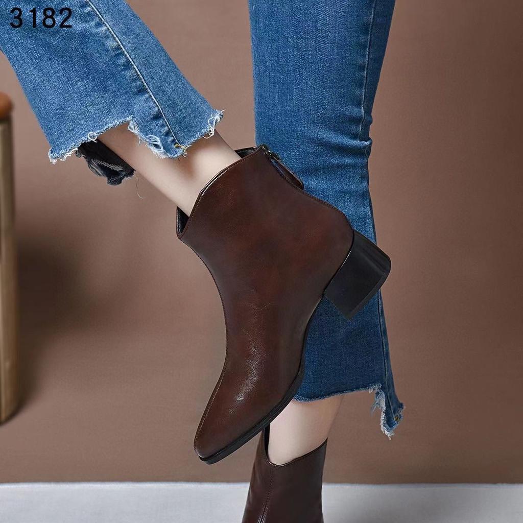Pointed short boots women's new simple temperament knight boots rear zipper cotton boots