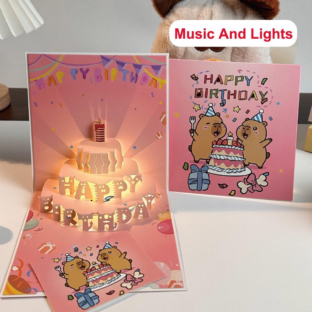 Light Feature 3D Light Music Card Happy Birthday Musical Greeting Card  Blessing Occasion