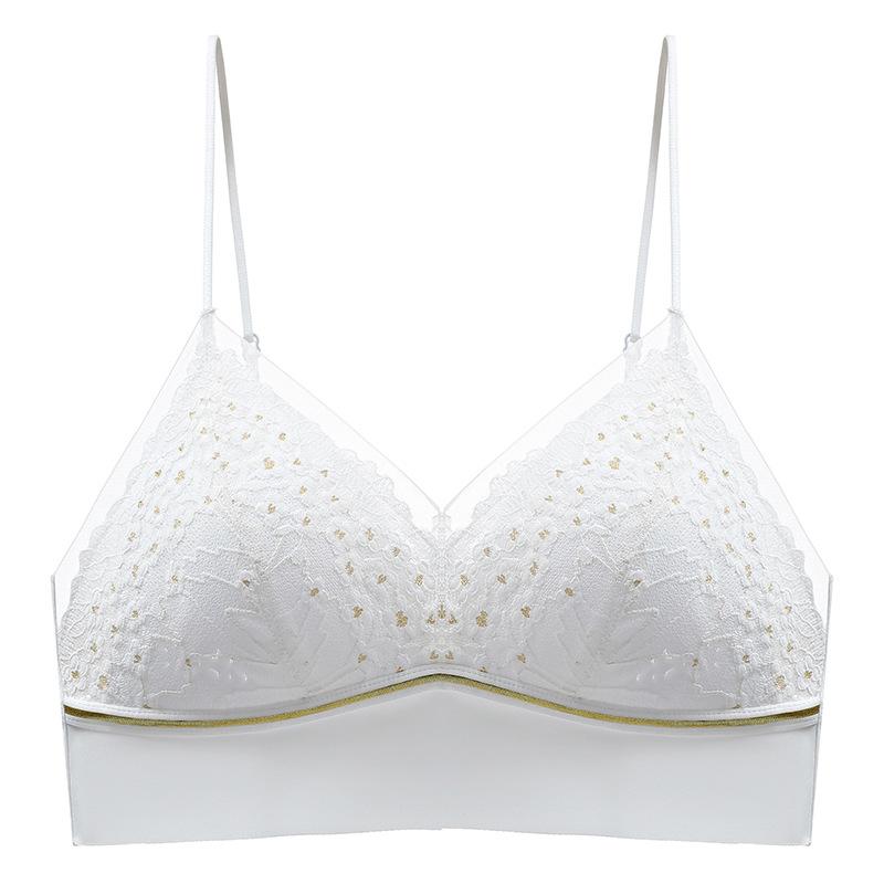

Sexy French triangle cup light and thin gathering seamless back lace collection breast sling seamless bra cover L сніг білий колір