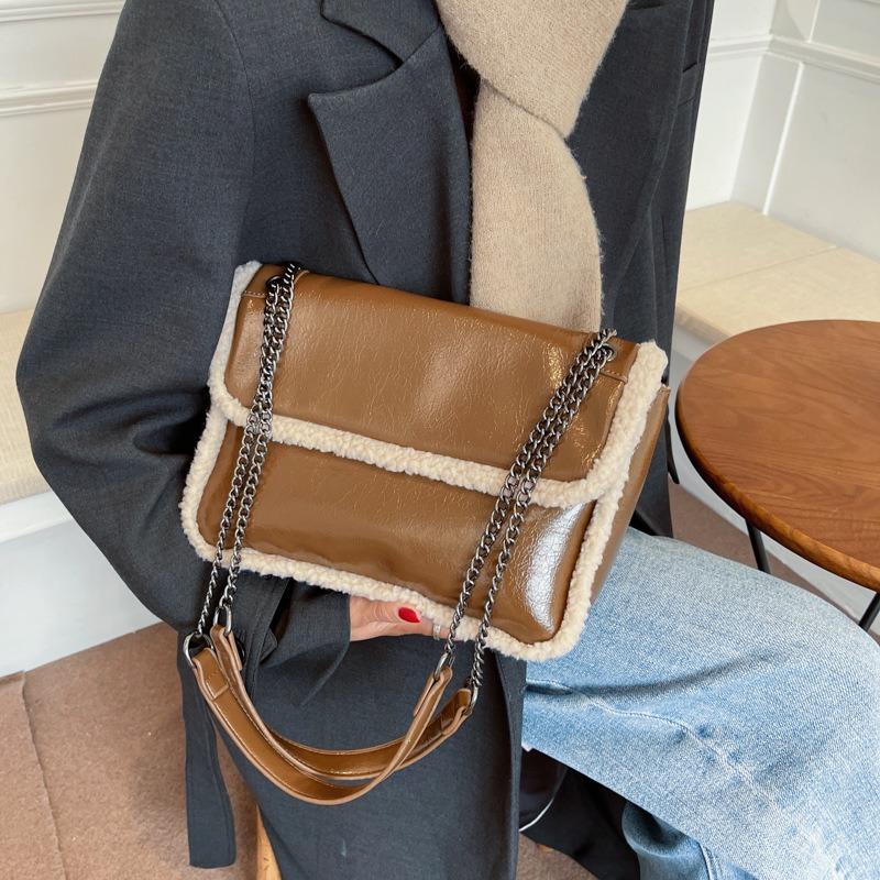 Versatile Fashion Chain Bag Women's Autumn and Winter New Lamb Wool Stray Bag Single Shoulder Oblique Span Wool Trendy Women's Bag