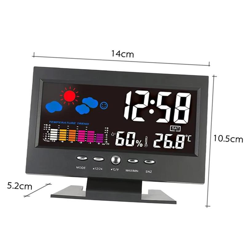 Écran couleur LED Prévisions Météo Horloge de Bureau Commande Vocale Thermomètre Numérique Calendrier Station Météo Réveil de Table