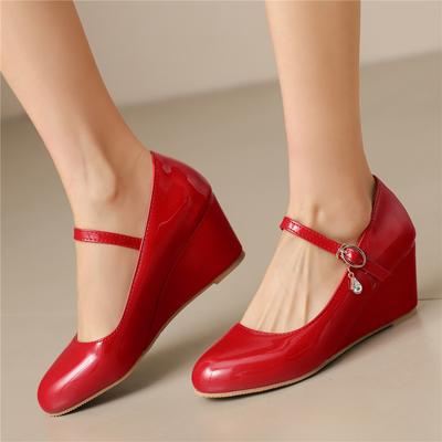 Mode 2025 Frühling Knöchelriemen Schnalle Keilabsätze Damen Schuhe Höhe Absätze Büro Party Hochzeitsschuh Lässige Damen Pumps Zapatos Mujer