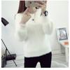 Winter Fleece Women Sweater Imitation Mink Wool Long Puff Sleeve Long Sleeve Elastic Casual Sweater Ladies Knitted Tops Solid Pullovers