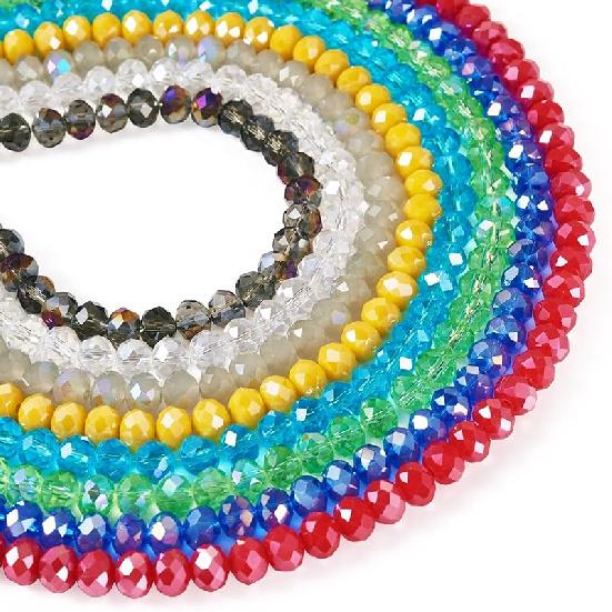 Cheriswelry Crystal Glass Beads 3x2mm AB Color Faceted Glass Loose Spacer Beads Rainbow Beads for DIY Necklace Earring Bracelet Making Home Party