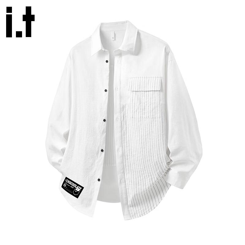 CHOCOOLATEit Men's Striped Patchwork Long Sleeve Shirt