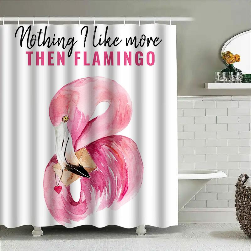 Flamingo Bath Towel Shower Curtain Watercolor Decorative Bathroom Accessories Set
