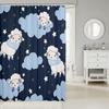 Cute Sheep Shower Curtain Kawaii Animal Waterproof Bathroom Curtain, Glitter Stars Bath Curtain Starry Night Shower Curtain Set