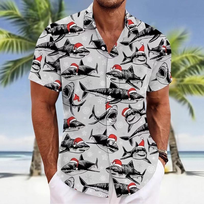 Autumn and Winter Men's Short Sleeved Shirt New Year's Christmas Pattern Digital Printed Shirt Top Men's Casual Shirt