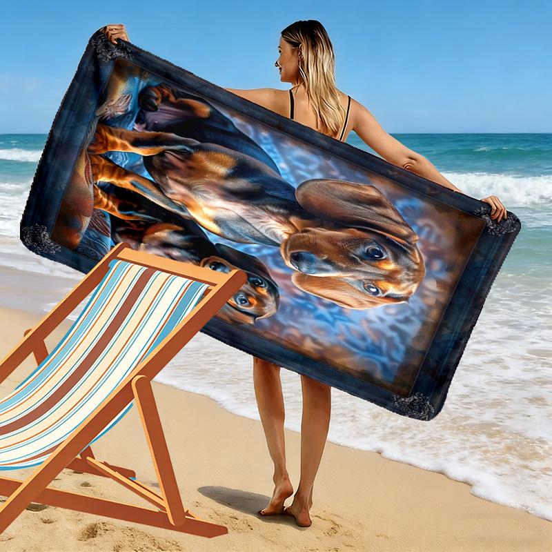 Dackel Puzzle Print Strandtuch, Großes Weiches Schnelltrocknendes Handtuch für Strand Camping Schwimmen
