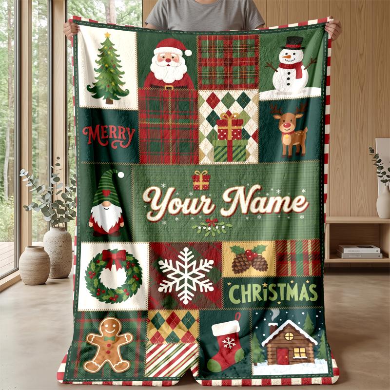 Manta de Franela con Nombre Personalizado Impreso Calidez Confort Manta para Cama Decoración del Hogar Regalo Festivo
