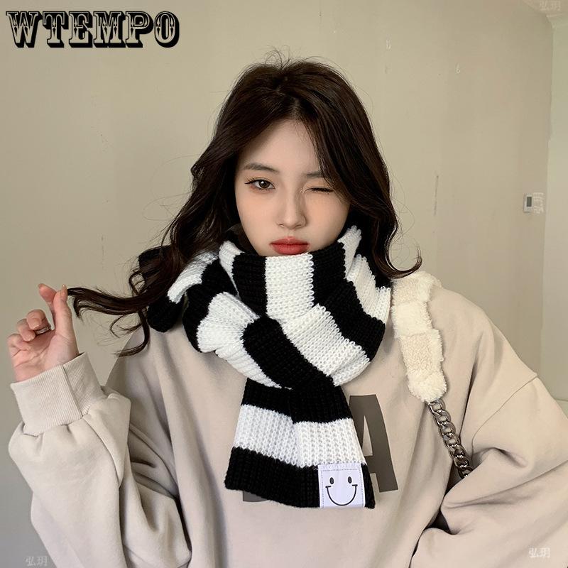 Autumn/Winter New Knitted Scarf Women's Korean Version Sweet Student Stripe Color Blocked Woolen Neck