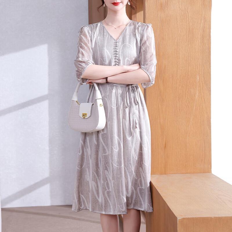 Elegant Chiffon Short-Sleeved Summer Midi Dress for Moms 2XL
