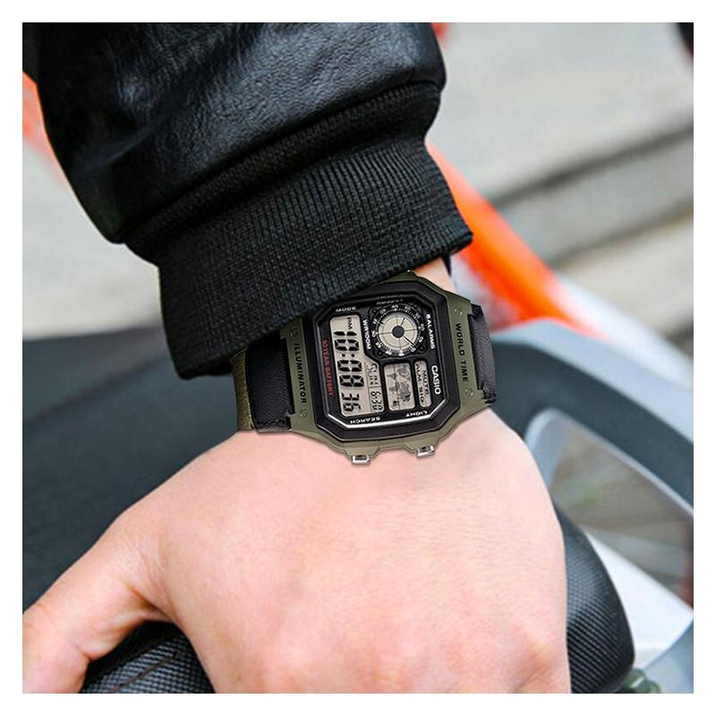 Casio STANDARD series small square movement ten years of electricity quartz movement canvas strap Japanese and Korean watch men's watch AE-1200WHB-3B