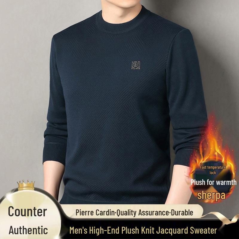 2025 Autumn Men's Plus Velvet Thick Knit Sweater - Warm Casual Top