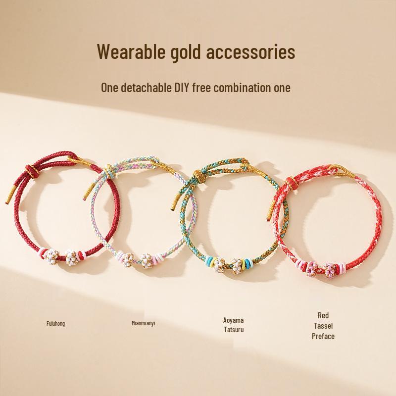 Peach Blossom Red Rope Bracelet: DIY with Beads or Wear with Gold - Perfect Women's Valentine's Day Gift