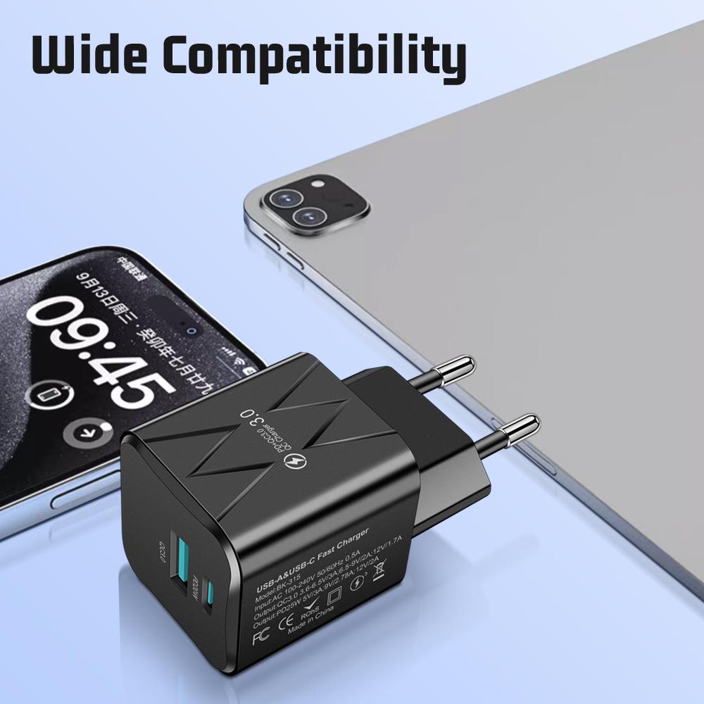 25W Super Fast Charging Macaron USB+PD Charger for EU, US, Korea