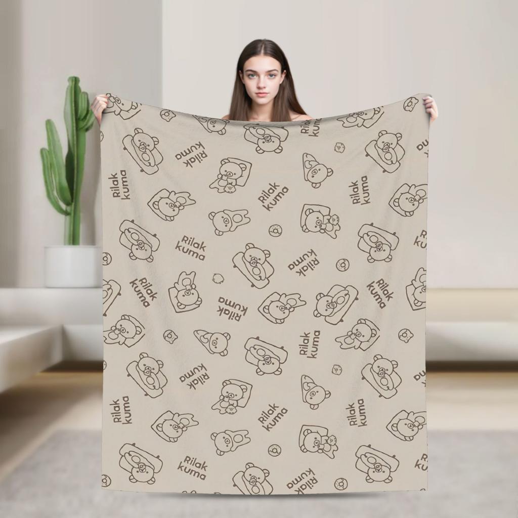 Rilakkuma Korilakkuma Cute Bear Flannel Blankets Kiiroitori Cartoon Funny Throw Blanket for Home 125*100cm Lightweight