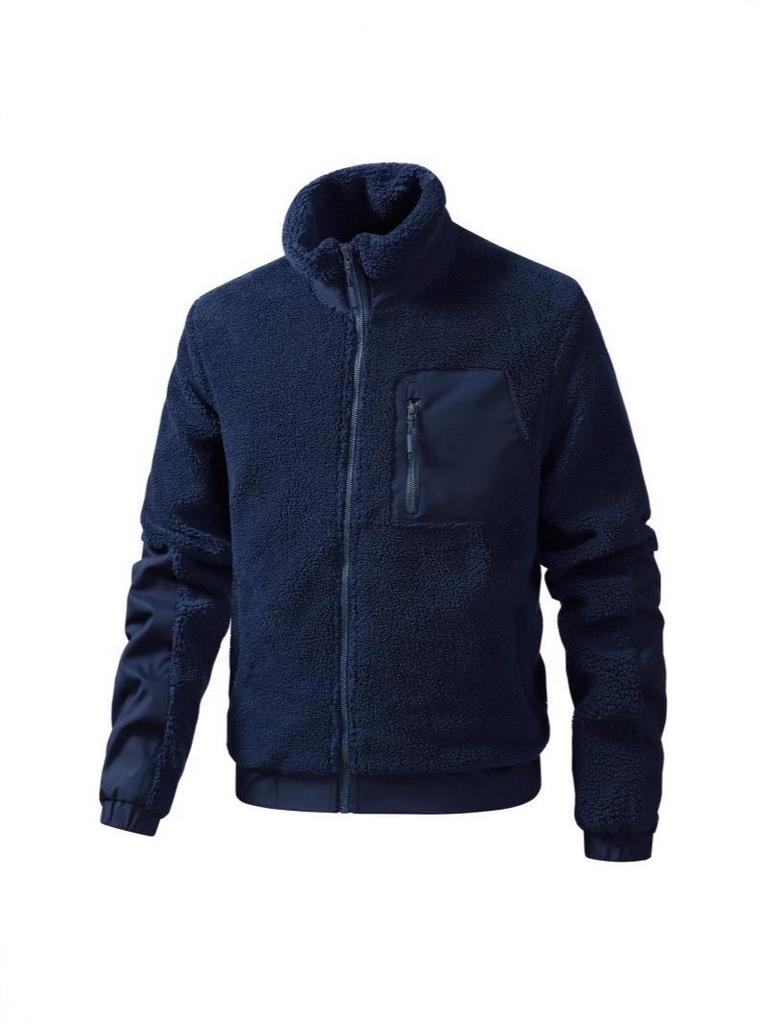Men's Lambswool Fleece Stand Collar Jacket - Autumn/Winter Casual Cardigan