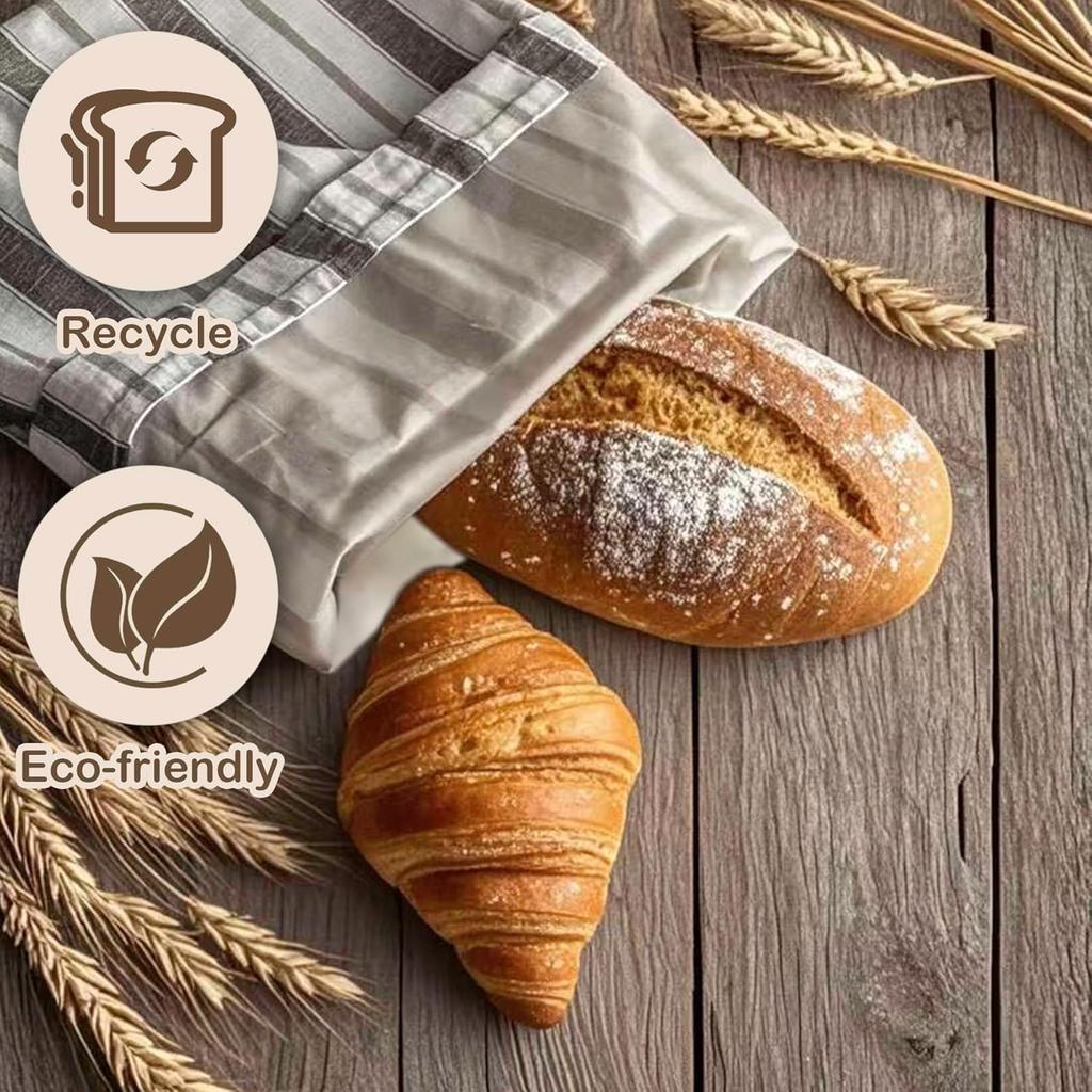 Premium Bread Bags for Homemade Loaves, XL Reble Linen with Plastic Lining, Equipped with Convenient Drawstring for Ultimate Freshness, BPA-Free,