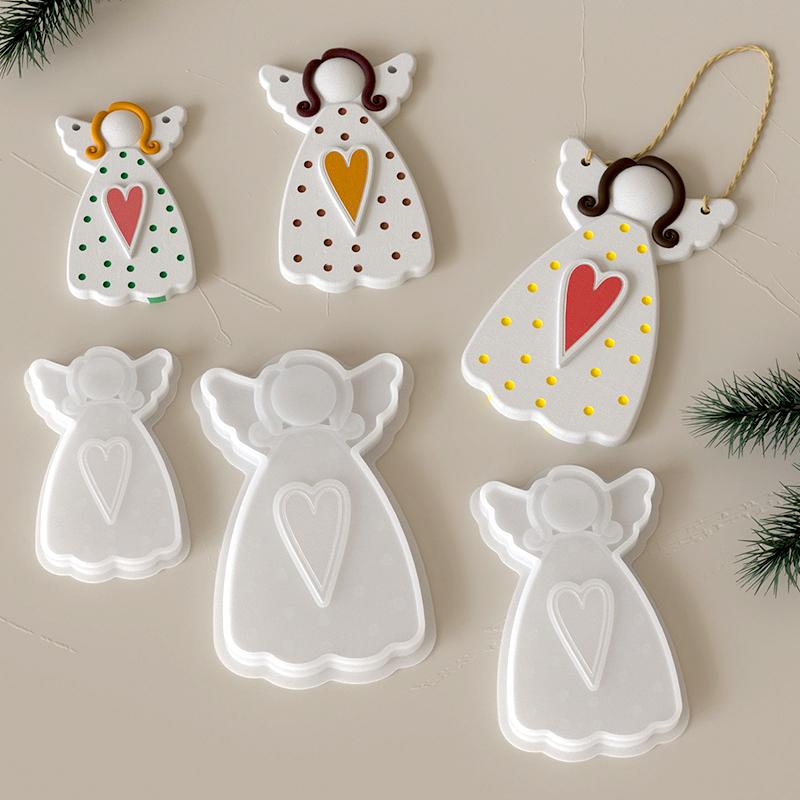1Pc Silicone DIY Plaster Mold Pendant Hanging Ornament Dot Christmas Tree Heart Faceless Angel