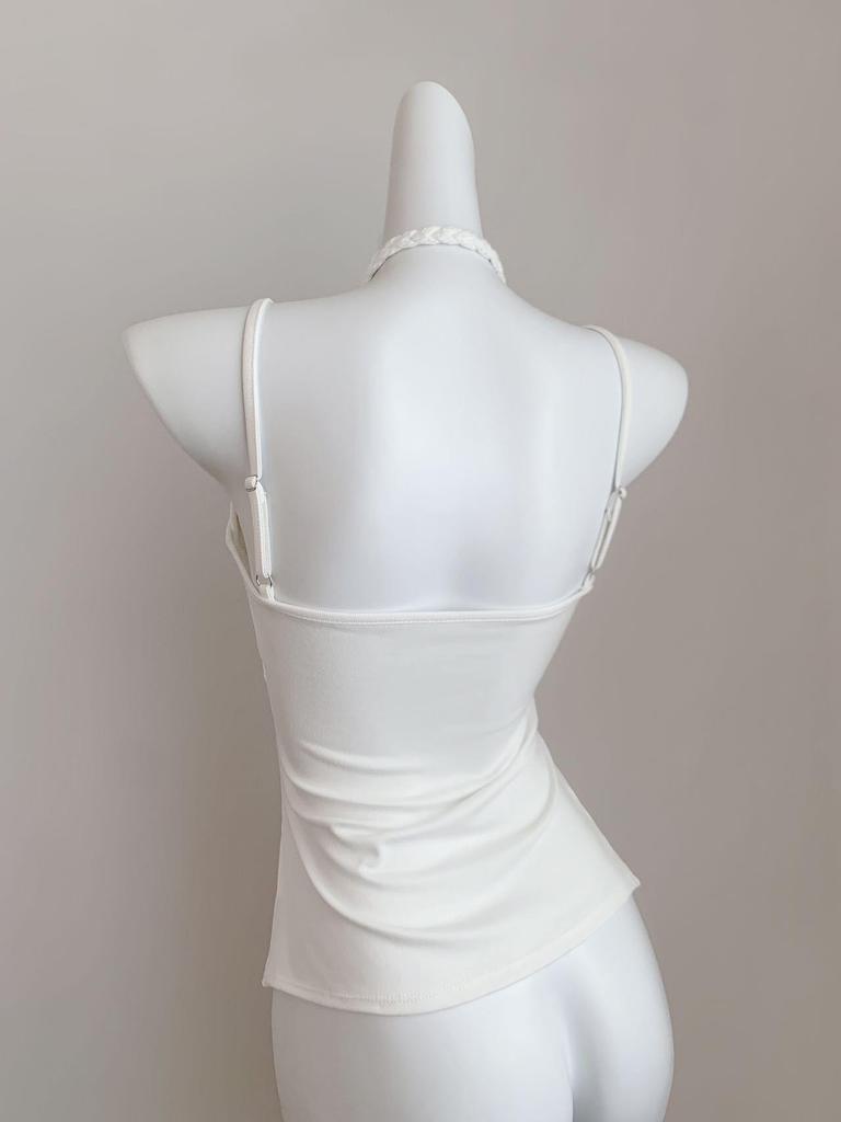 Women's Sexy Lace Halter Top with Padded Bust - Slimming Faux Two-Piece Versatile Tank