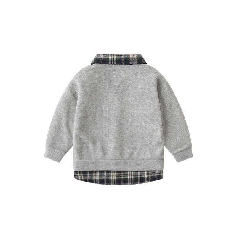 Kids False Two-Piece Sweaters Spring and Autumn K-style Boys' Shirt Patchwork Clothes Baby Boys' Lapel Gingham Shirt