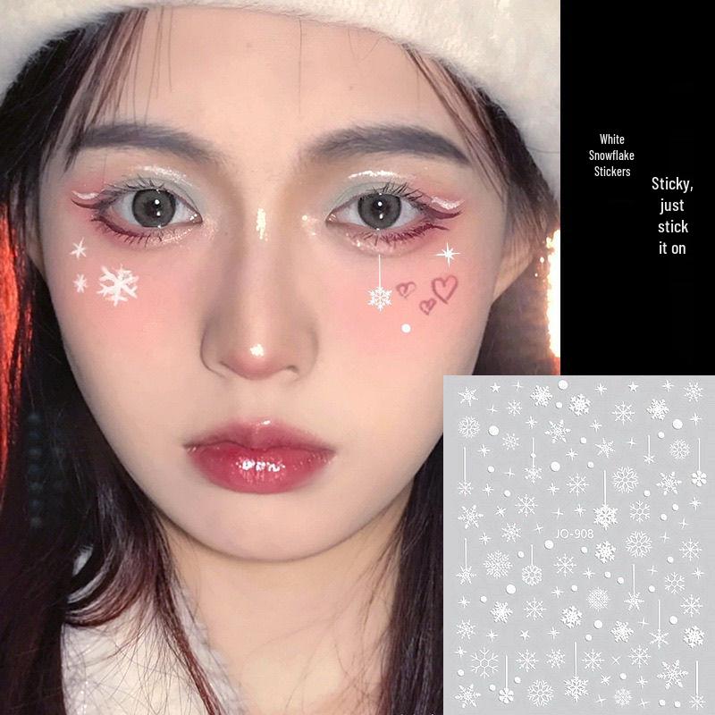 Christmas Snowflake Stickers: Embossed Self-Adhesive Laser Decals for Face and Nails
