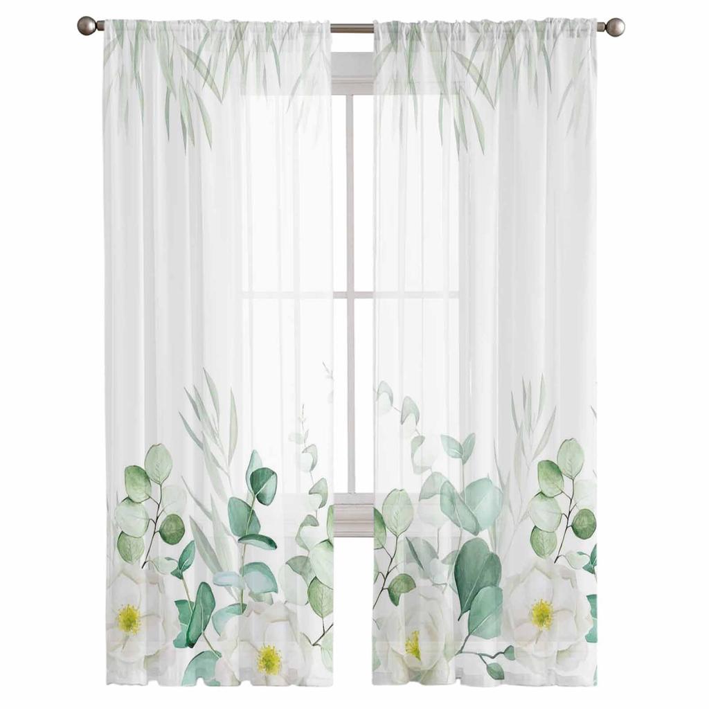 Christmas Tree Bedroom Transparent Sheer Curtains Holiday Decoration Window Voile Tulle Curtain