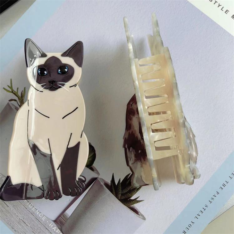 Wow Sheila Fashionable Hot-selling Cat-shaped Acetate Hair Claws Cute Stitching High-quality Animal Claw Clip Customization