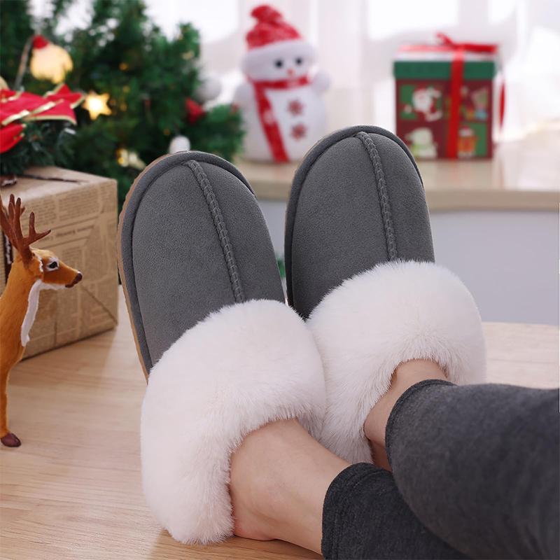 Fashion Kidmi Woman Slippers Indoor Outdoor Fuzzy House Slippers for Women Fluffy Memory Foam Suede Slippers Faux Fur Collar Woman Shoes