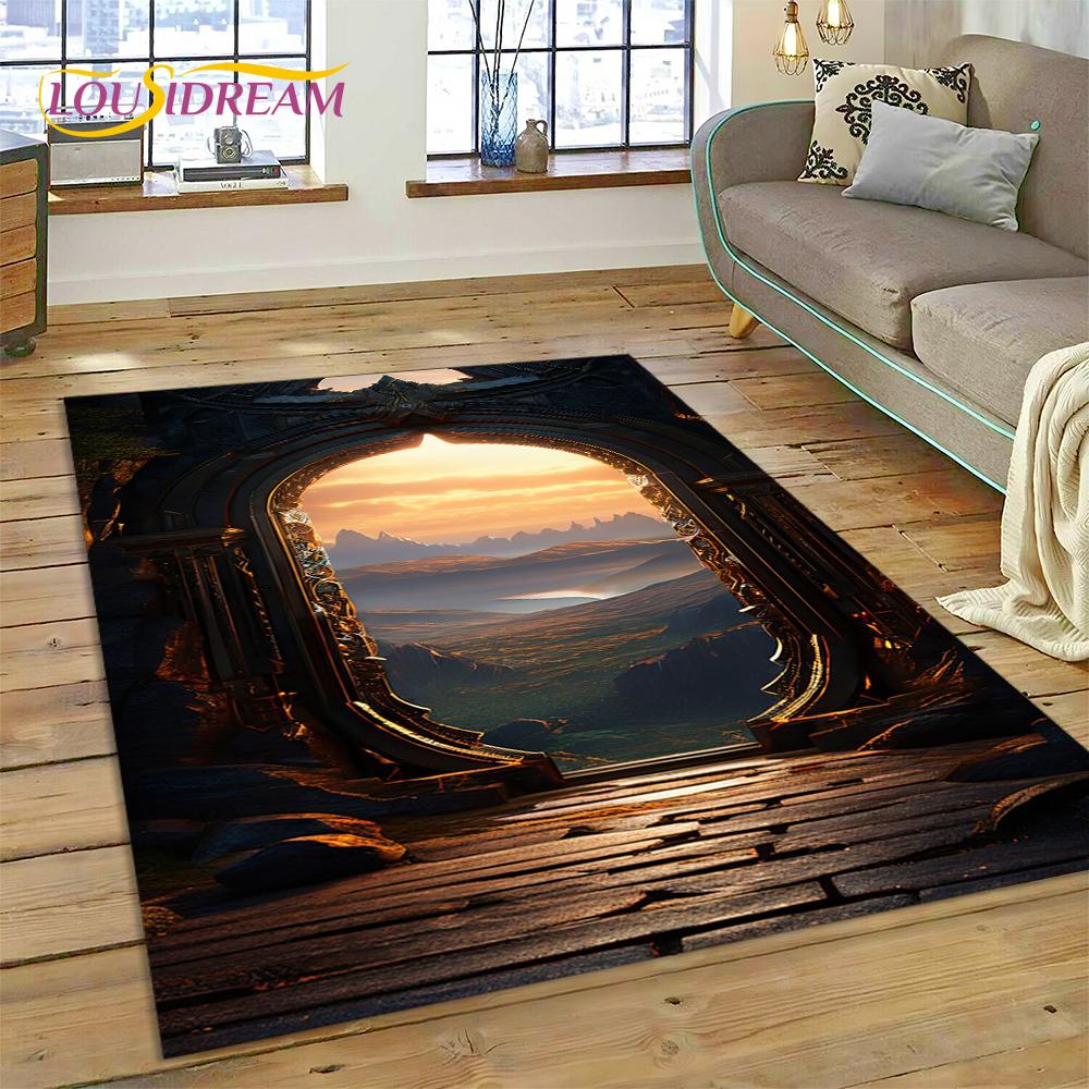 Illusion God's Temple Door Gate Carpet Rug for Living Room Bedroom Home Sofa Decoration,Kids Play Rug Floor Mat