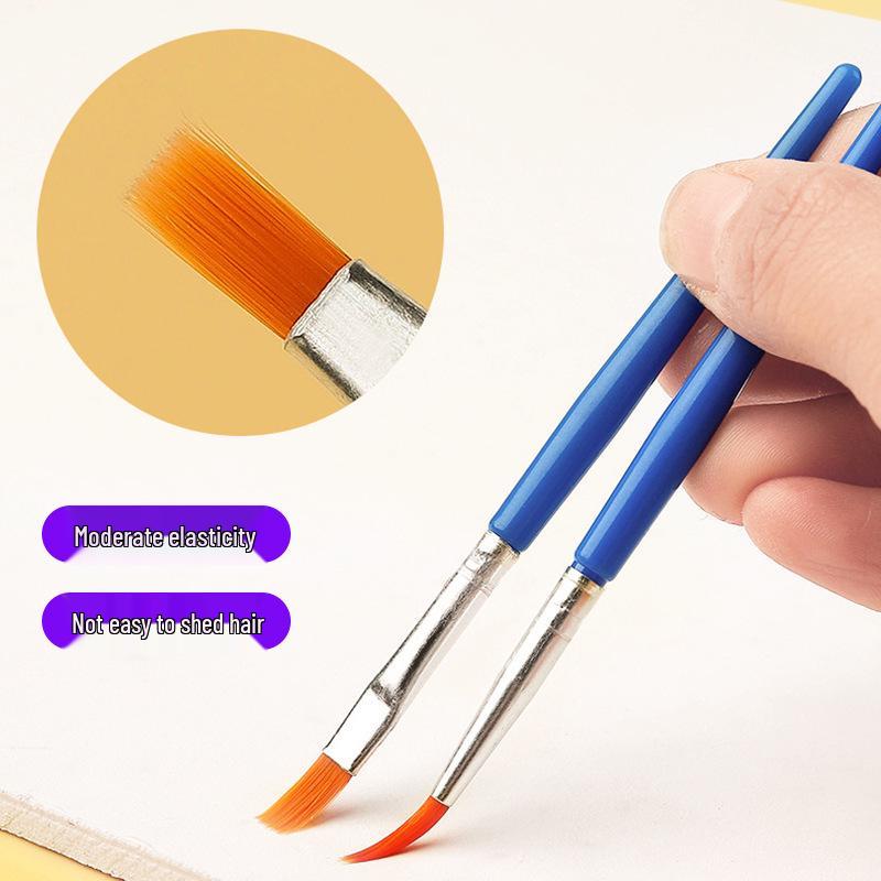 Kids' Flat Head Nylon Brush for Oil & Acrylic Painting: Short Handle, Pointed Tip