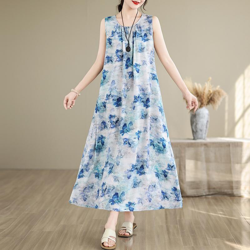 Elegant Women's Summer Dress Loose Sleeveless Plus Size Casual Long Dresses Vintage Clothes