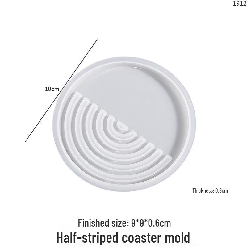 Poppy DIY Crystal Epoxy Coaster Silicone Mold - Half-Moon Stripes Round Resin Display Stand