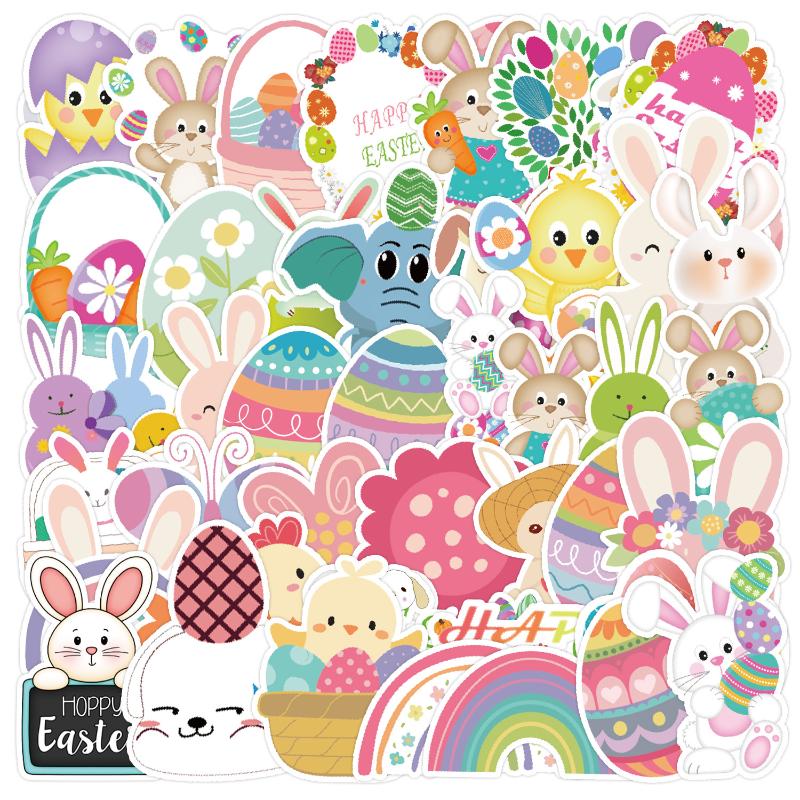 50 Stück/Set Oster Graffiti Aufkleber Niedliche Kaninchen Osterei Cartoon Festival Aufkleber DIY Gepäck Telefon Gitarre Klassisches Kinderspielzeug