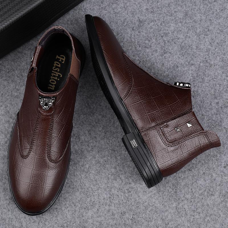 Men's Boots New Genuine Leather High Top Casual Shoes Top Quality Cow Leather Casual Business Work Shoes Winter Warm Ankle Boots