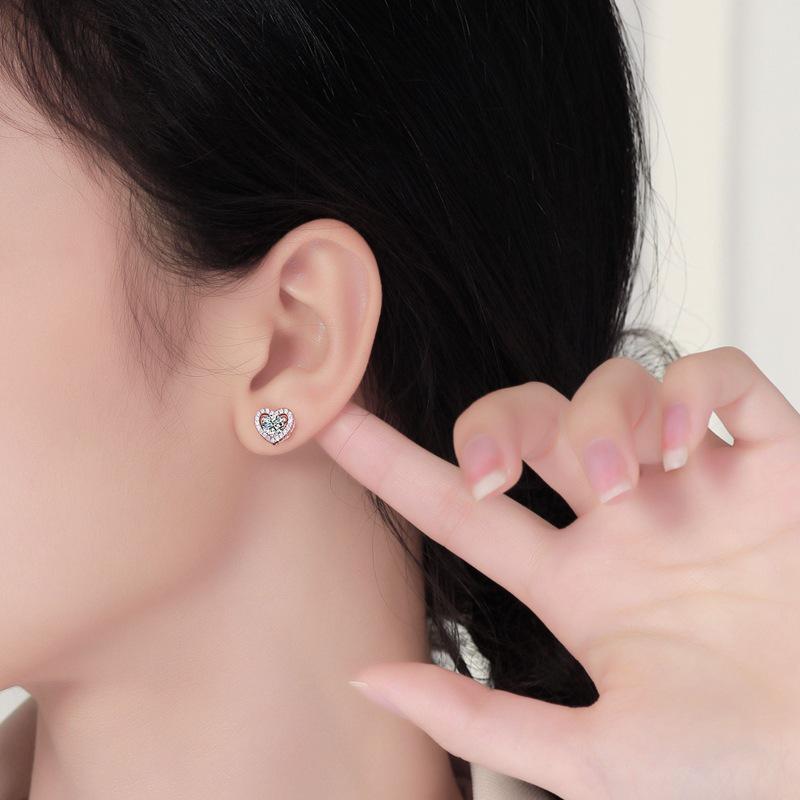 Simulated Diamond Heart Earrings for Women In S925 Sterling Silver with Zirconia Six-Prong Setting