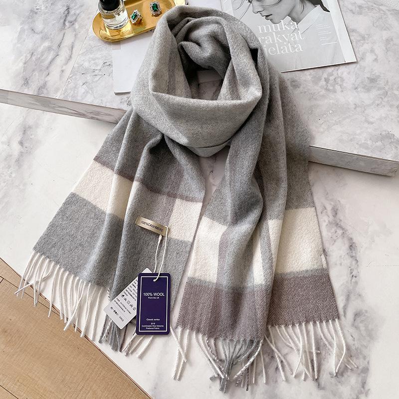 British Plaid 100 Cashmere Scarf Men's Winter Warmth Black and White Gray Business Scarf Men's