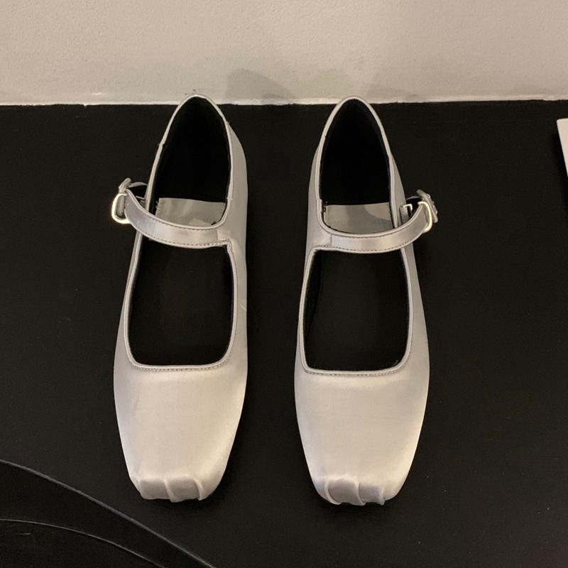 Fashion SUOJIALUN 2025 Spring New Women Flat Shoes Fashion Silk Square Toe Shallow Ladies Ballet Shoes Soft Casual Flat Mary Jane Shoes