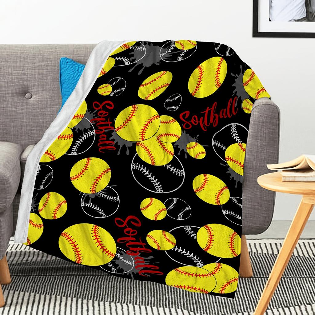 Softball Sports Print Throw Blanket - Dynamic Athlete Pattern Soft Lightweight Accent for Coach Team Girls Gift