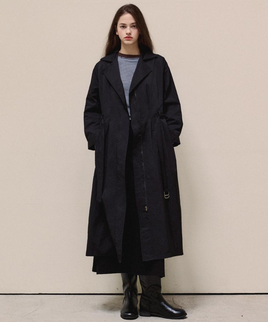 LUSIDA Ripian Belt Long Trench Dress Jacket_2 Colors