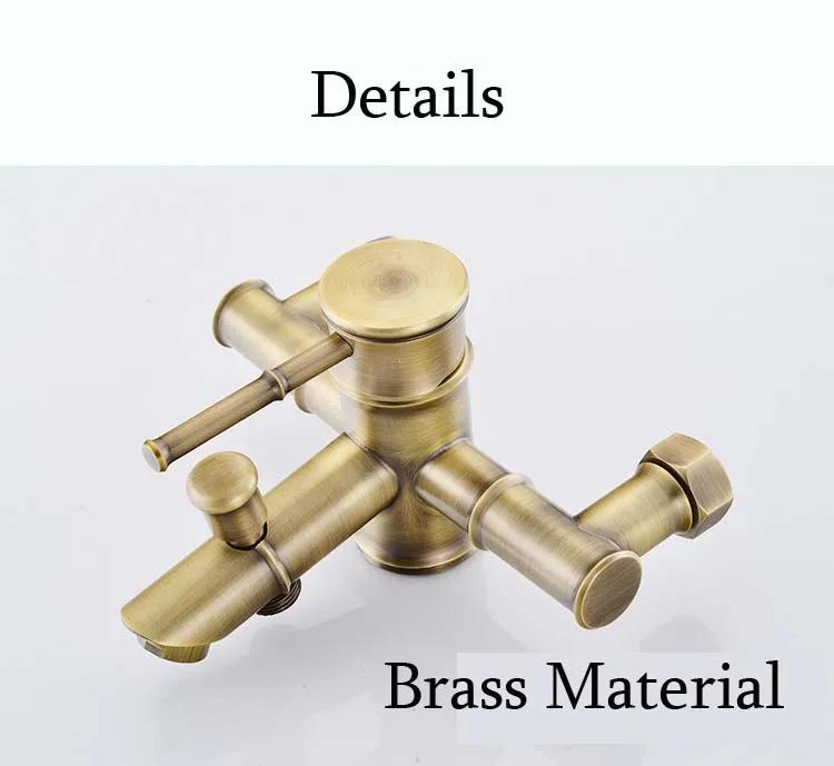 Antique Bathroom Shower Faucet Hot and Cold Bathtub Mixer Crane Tap Wall Mount Brass Material bamboo bath set