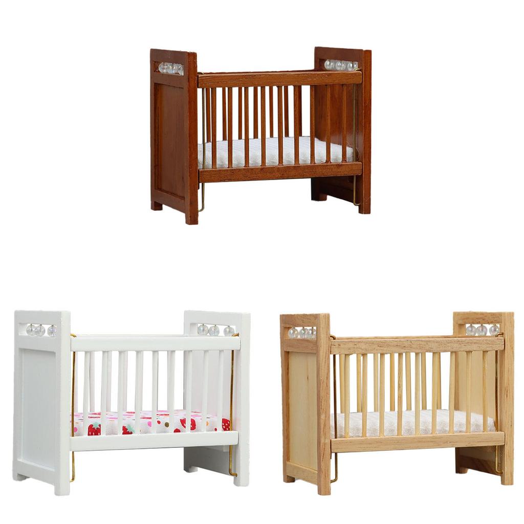 Dollhouse Miniature Furniture Set For Kids Room With Wooden Bed And Mattress
