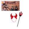 Teufelshörner Stirnband & Teufelsgabel für Halloween-Kostüm Haarreif Party-Requisiten Kopfschmuck Bühnenrequisiten Verkleidungszubehör
