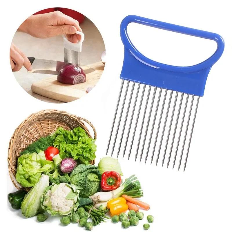 Vegetable Fruit Beef Onion Slicer Cutting Holder Slicing Cutter Stainless Steel Meat Needle Kitchen Convenience Tool Accessories