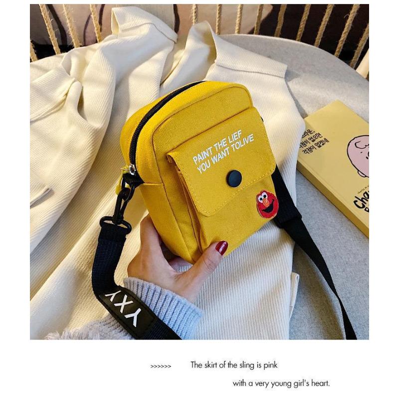 Japanese Style Canvas Crossbody Bag for Women, Cute Cartoon Shoulder Pouch, Trendy Street Fashion Chest Bag for Daily Use KTB