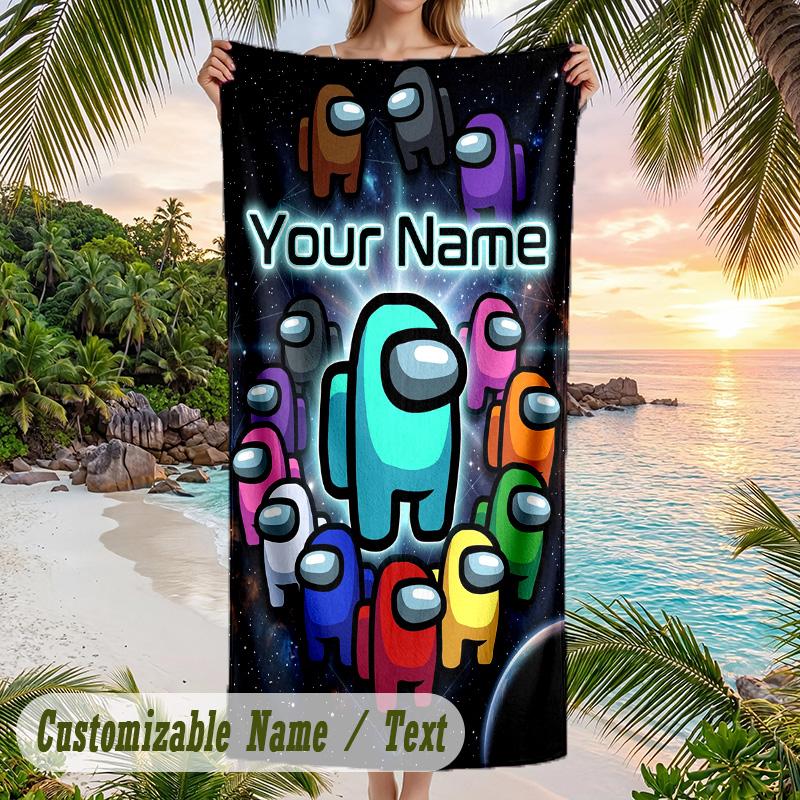 Among Us Beach Towel, Personalized Custom Text, Quick Dry Soft Large Towel For Swimming Pool Travel