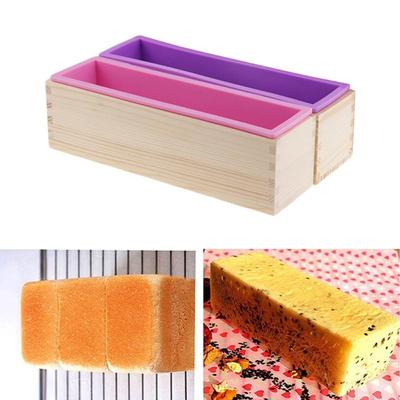 Rectangle Silicone Soap Mold with Wooden Box and Lid Toast Mold Homemade Loaf Mould  Bread